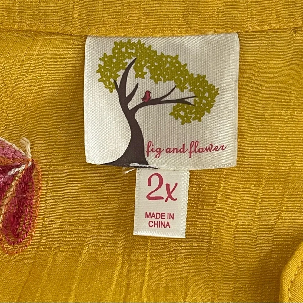 Anthropologie Fig and Flower Womens Embroidered Button Front Top Size 2X Yellow - Picture 3 of 9